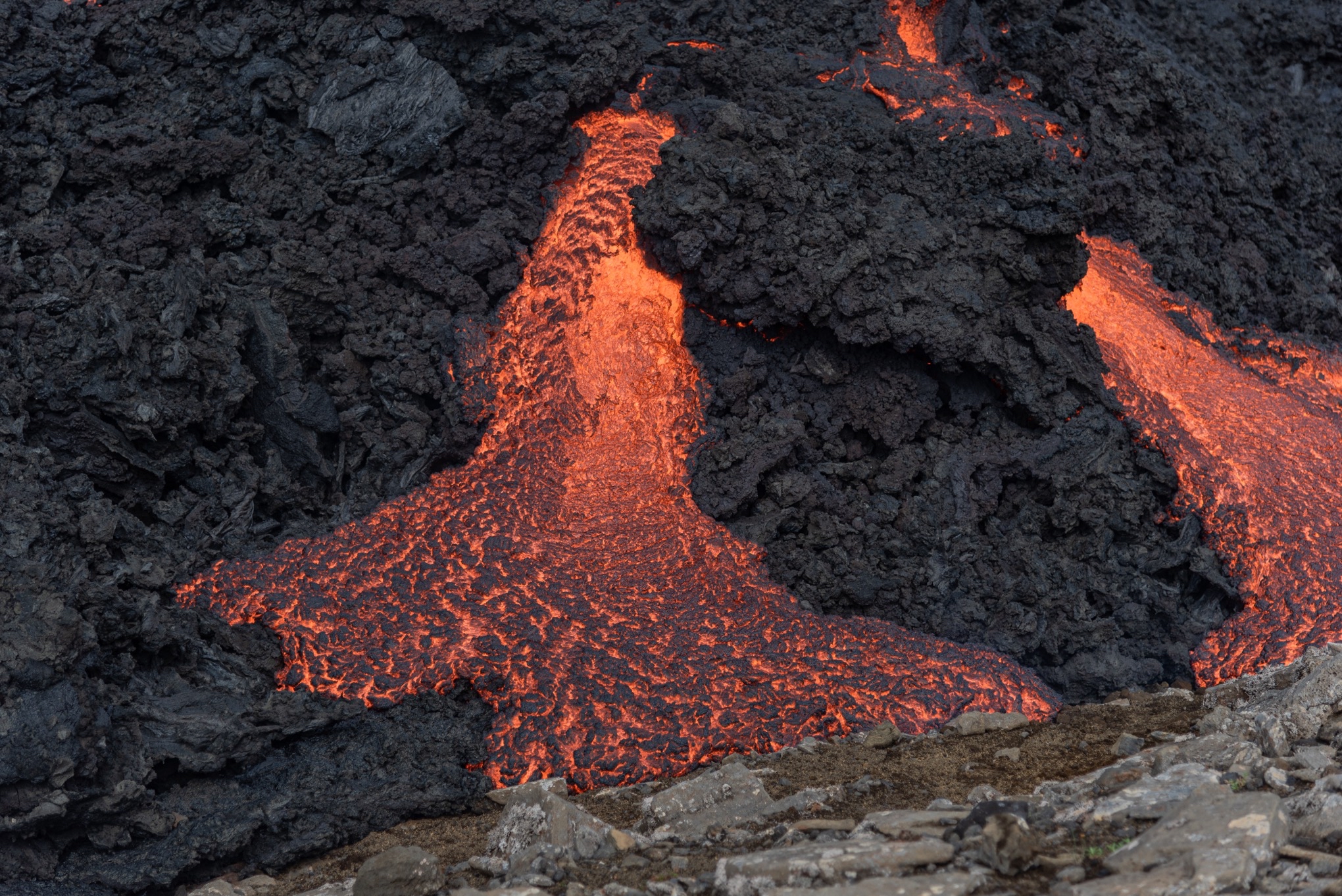 Close up of lava from the Fagradalsfjall volcanic eruption.