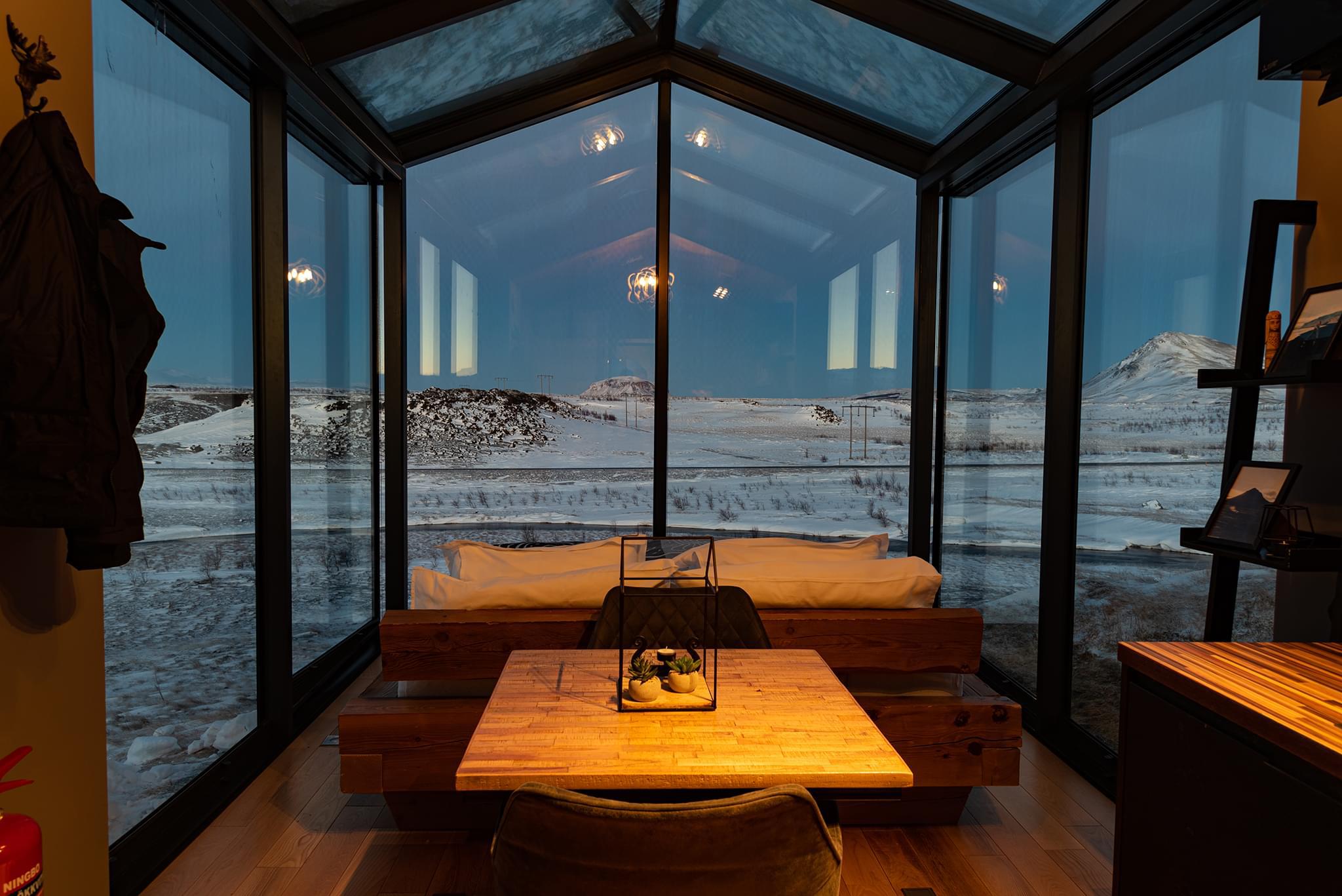 Interior view of Freya Lodge at Panorama Glass Lodge